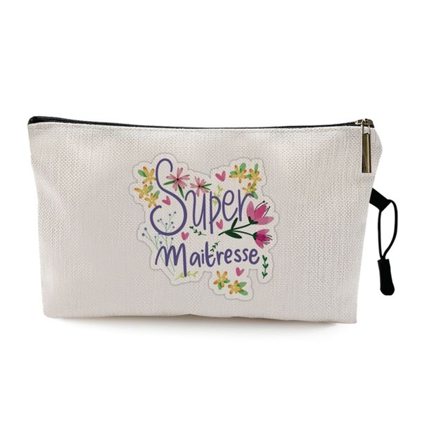 

merci maitresse atsem french print pencil case school stationery storage bags travel makeup wash pouch gifts 220621