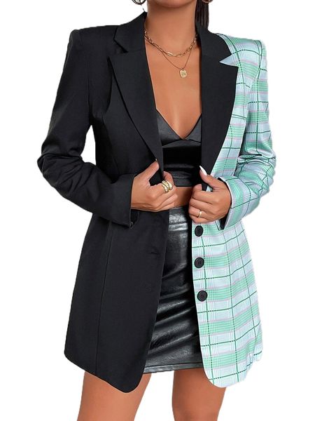 

plaid single breasted blazer c20i#, White