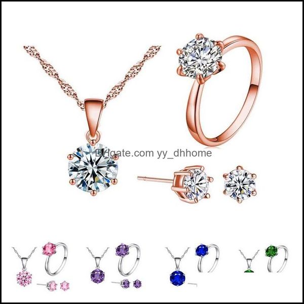 Orecchini Collana Set di gioielli Sier Six Claw Pendenti in cristallo Collane Anelli Set per donne Ragazza Regalo Moda Jewerly all'ingrosso Drop Deliv