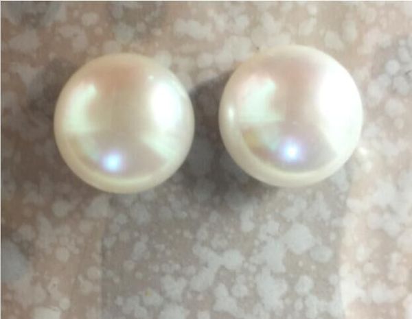 

huge 13-14mm natural natural south sea genuine bread white pearl earring, Silver