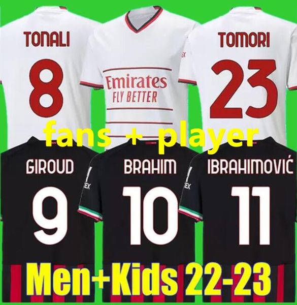

22 23 giroud ac milans soccer jersey ibrahimovic football shirt 2021 2022 2023 tonali rebic camiseta de futbol kjaer theo brahim r.leao laze, Black;yellow