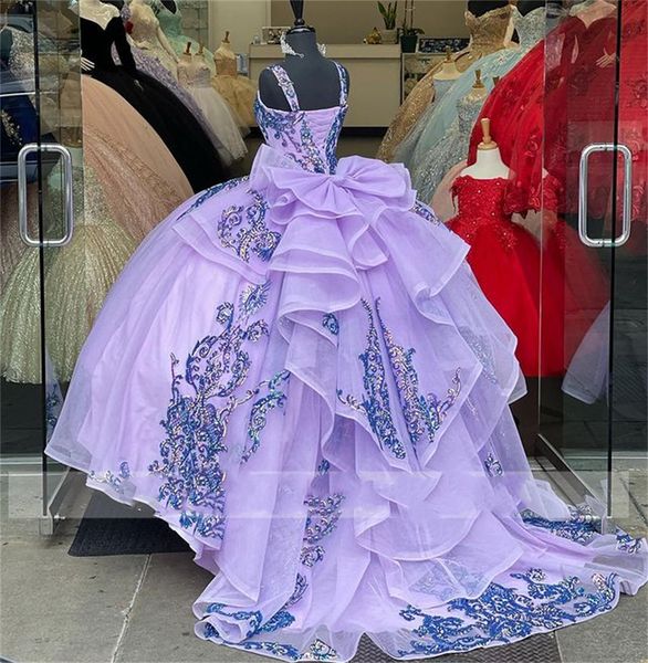 Bezauberndes Schatz-Ballkleid-Quinceanera-Kleid in Flieder und Lavendel, Prinzessin, Perlen-Pailletten-Schleife, süßes 16.-Kleid für 15 Jahre