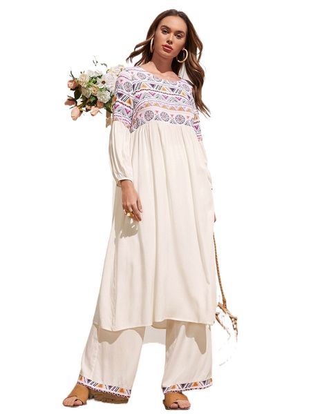 

geo print lantern sleeve longline p2xi#, White