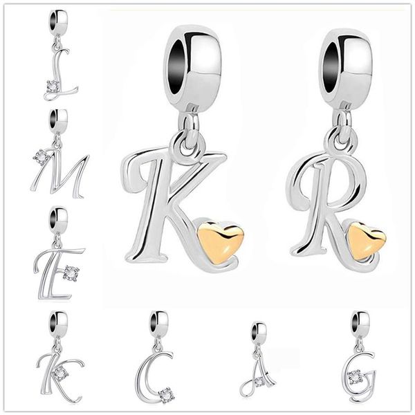 

classic charm letter a-z crystal pendant bead fit pandora charms silver plated original bracelets & necklaces diy women jewelry232f, Black
