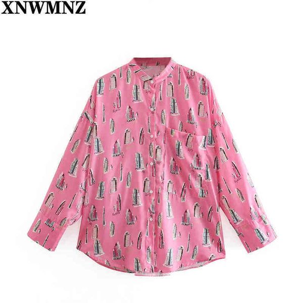 

xnwmnz women fashion print pink satin shirt female long sleeve blouse lady casual loose blusas woman chic 210513, White