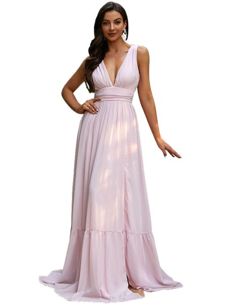 

missord deep v neck ruffle hem formal dress 31q9#, Black;gray