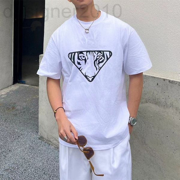 

women's t-shirt designer 2022 spring and summer p's new short sleeved pu + triangular tiger head couple's loose thin men&#039, White