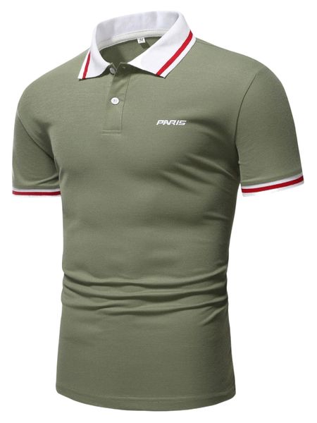 

men letter graphic stripe trim polo shirt l6dx#, White;black