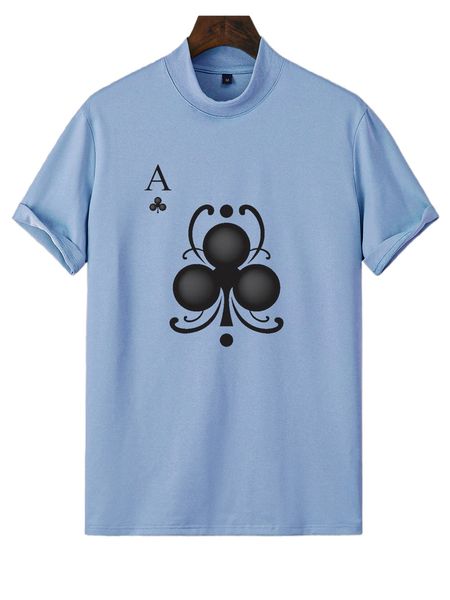 

men letter & playing card print mock neck tee p1se#, White;black