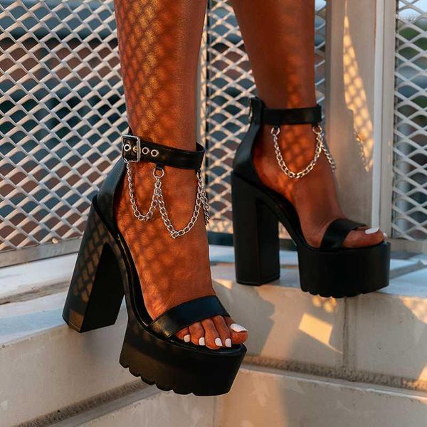 Sandals Chain Metal Chain Punk Platform Women 2022 Summer High Heels Goth Chunky Y2K Lolita Shoessandals