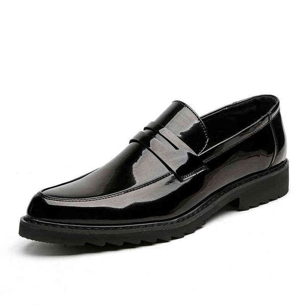 

dres shoe casual men loafer platform thick sole lacquer leather british daily shoe slip on mid heel lift 220723, Black