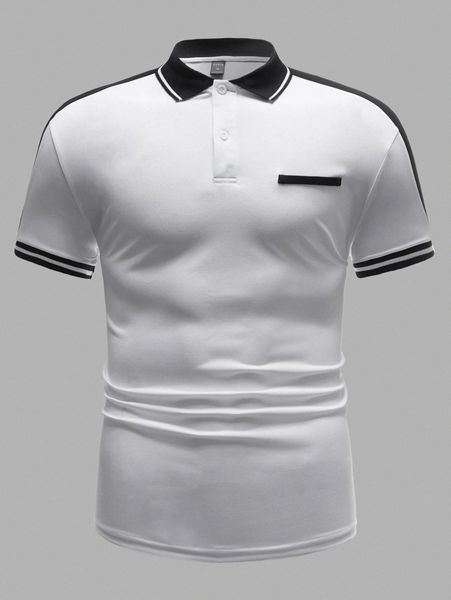 

men contrast collar side striped polo shirt h1io#, White;black