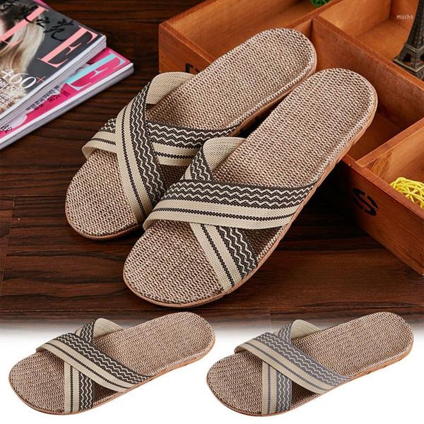 Hausschuhe Mntrerm Sommer Männer Flachs Flip Flop Leinwand Leinen Rutschfeste Designer Flache Sandalen Hause Mann Mode Slides Stroh ShoeSlippers