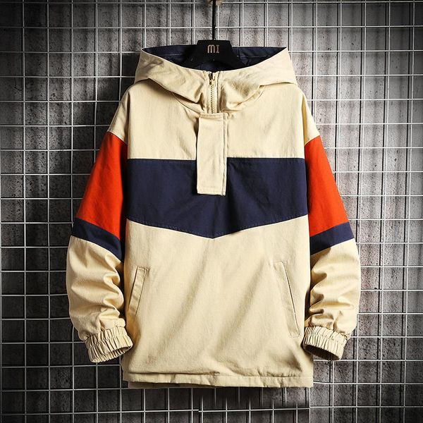 

men's jackets man pullover jacket patchwork sweatshirt for men autumn hip hop japanese hoodies streetwear loose casual hooded, Black;brown