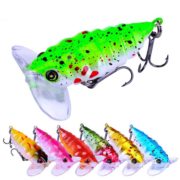 6pcs / Kit Topwater Bass Esche Pesca Bionic Tackle Wobbler Snakehead Bass Lure D'acqua dolce Crank esche 4.2g / 4cm Floating isca Artificiale Plastica dura Cicala Bait