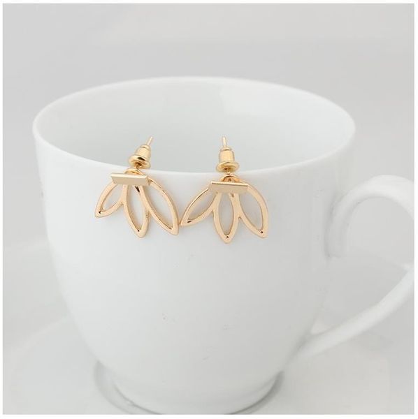 

simple fashion earrings back european american personality trend hollow lotus lady women's dangle stud, White