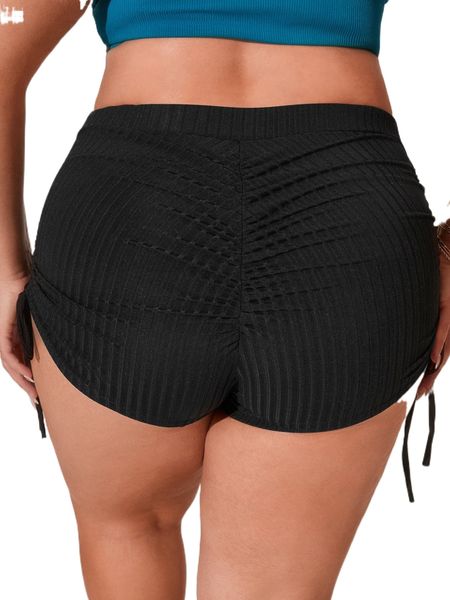 

plus scrunch butt drawstring tie side bikini bottom 87od#, Black