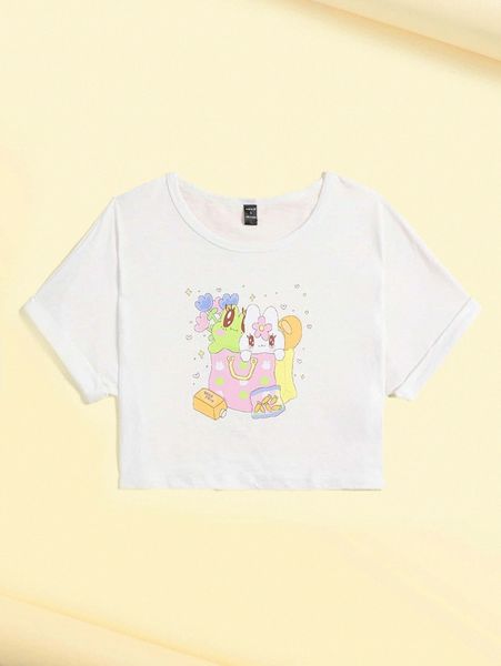 

x clowncakesoup cartoon graphic roll up sleeve tee f8m2#, White