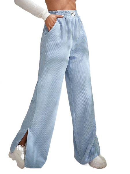 

letter patched slit hem corduroy pants l5hx#, Black;white