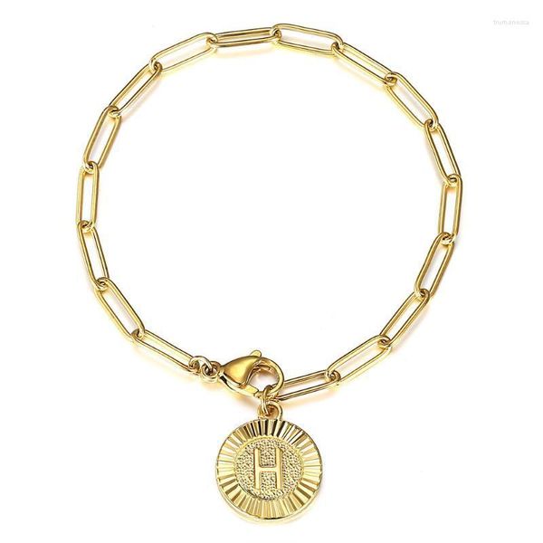 Catena a maglie Punk Miami Bracciale con ciondolo iniziale in oro in acciaio inossidabile Rolo Box Bracciali con lettere A-Z per donna Uomo Lunghezza regolabile DB294 Trum22