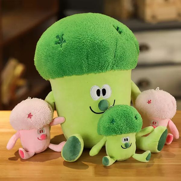 Dolgulu hayvan oyuncakları peluş sevimli 35cm yaratıcı ve tuhaf brokoli yemek peluş oyuncak ve 15 cm anahtarlıklar