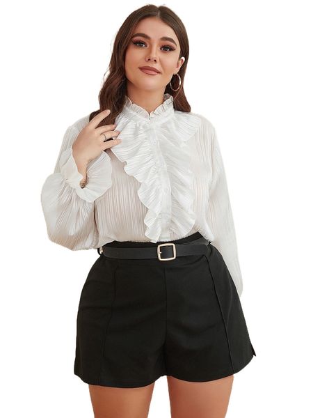 

plus ruffle detail button front blouse x68p#, Black