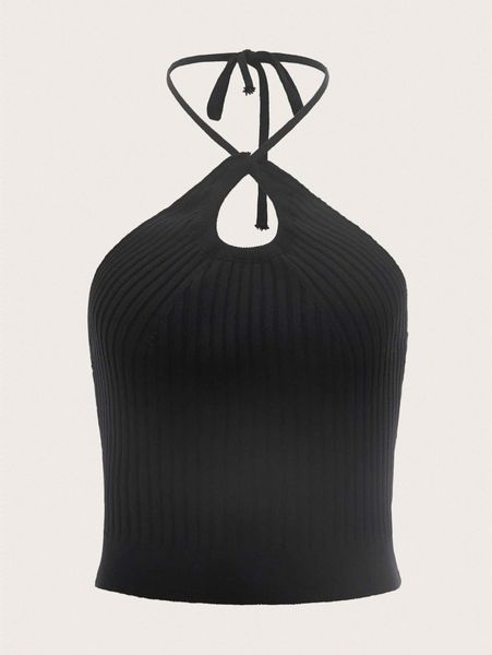 

tie backless halterneck crop knit w6k3#, White;black