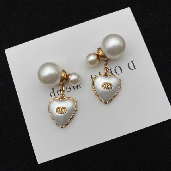 

d home dijia pearl heart-shaped earrings women's style brass earrings net red fashion high version 925 sier needle, Golden