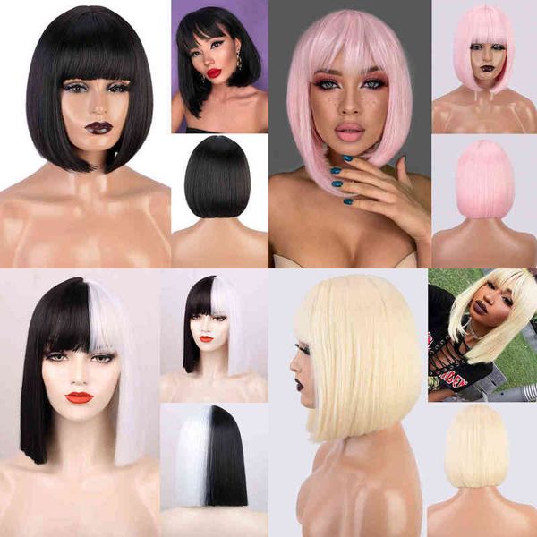 

i's a wig synthetic short straight black with bang bob for women pink red purple brown coplay hair daily ue 220622