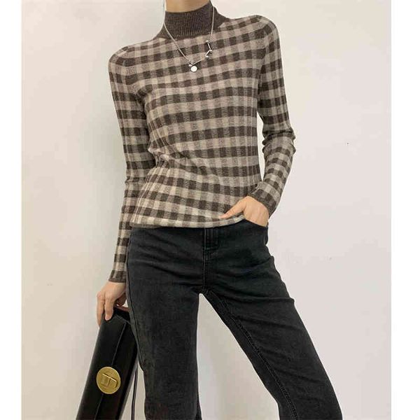 

women's sweaters plaid primary color cotton wool elastic pit strip thin sweater women's half high neck long sleeve warm bottomed w, White;black