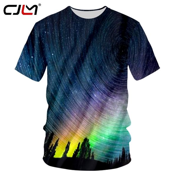 Homem grande tamanho o pescoço tshirt colorido paisagem mens camiseta 3d impresso céu estrelado tendência tshirt arco-íris 220623