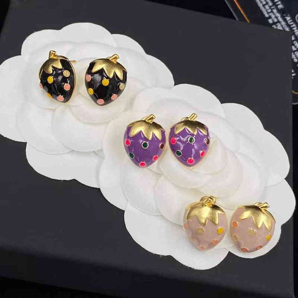 

s925 silver needle earrings female star strawberry love earrings red temperament earrings, Golden