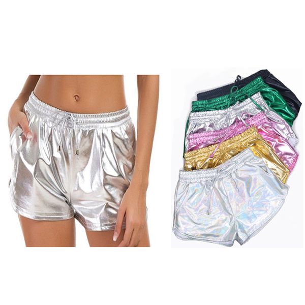 Shorts femminile Donne Shiny Metallic 2022 Summer Olographic Wet Wet Festival elastico Casa elastico bottino rave