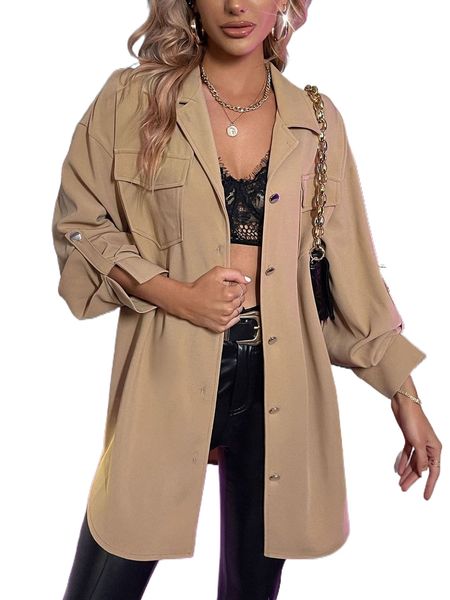 

flap pocket roll tab sleeve coat g5n7#, Black