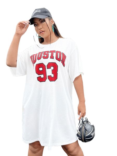 

plus letter graphic drop shoulder tee dress l8vs#, Black
