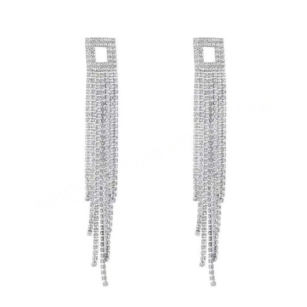 

korean fashion hollow out square full diamond dangle earrings for women exaggerated temperament exquisite personalized jewelry, Silver