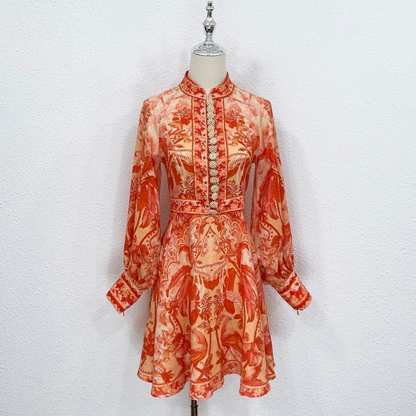 

2022 zim fashion patchwork printed straw beaded button short dress, Black;gray