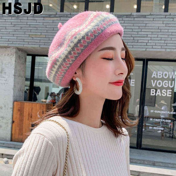 

autumn winter women wool berets french painter hat intage berets caps british style girls winter hats female warm running cap j220722, Blue;gray