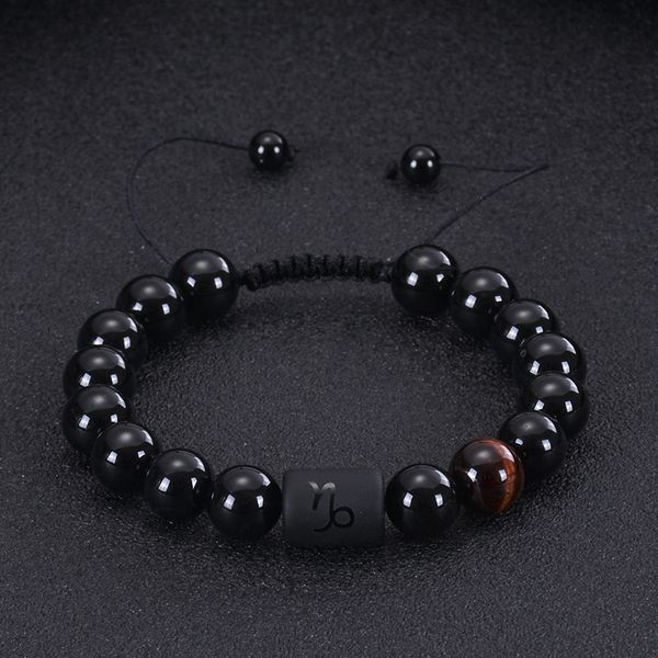 Perlenarmband für Männer zwölf Konstellationen Armband Einstellbares schwarzes Achat Tiger Augenstein gewebtes Armband