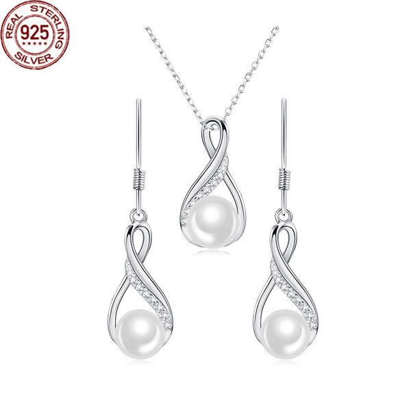 

new s925 sterling silver geometric freshwater pearl earring earrings necklace set women's light luxury fashion colla