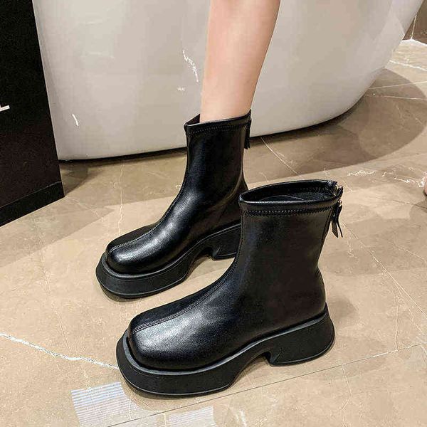 BootsThick Bottom Boots Women Leather Platform 2022 New Luxury Brand Fashion Designer Shoes Knee High Zipper Botines De Mujer Wild G220813