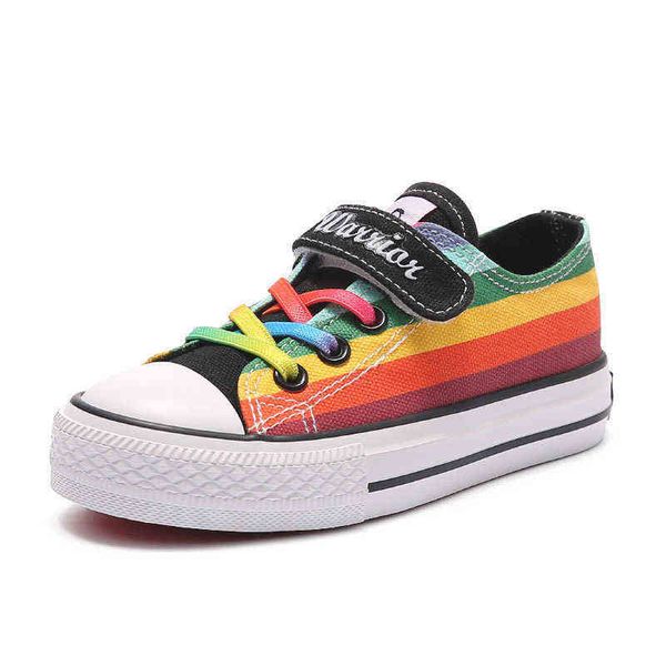 Scarpe per bambini per ragazza Autunno 2022 Nuove scarpe di tela alte per bambini Scarpe da ginnastica casual per ragazzi selvaggi Ragazze Scarpe arcobaleno G220517