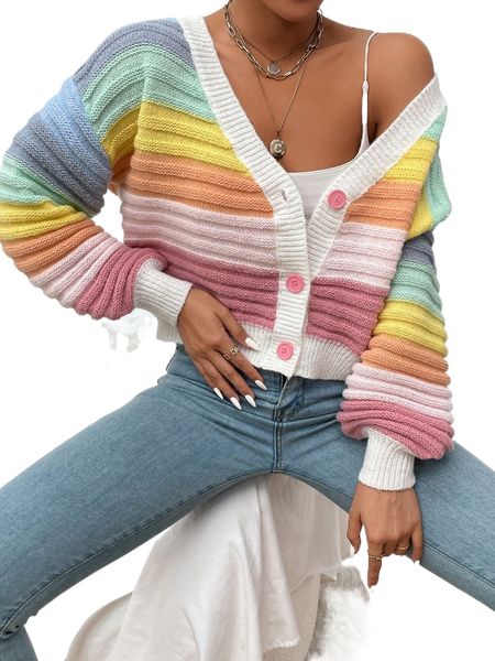 

v-neck colorblock button up cardigan t47u#, White;black