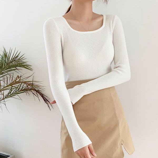 

womens knitting full sleeve square collar women pullovers casual simple knitted jumpers woman autumn winter sweater y200910, White;black