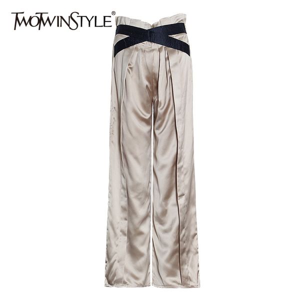 

casual ruched wide leg pants for women high waist hit color patchwork loose trousers female fashion clothing 210423, Black;white