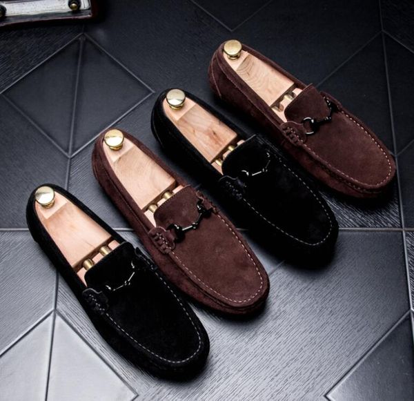 

2022 new ferra mens loafers dress suede genuine leather slip on flats shoesr loafers men size: eu39-44, Black