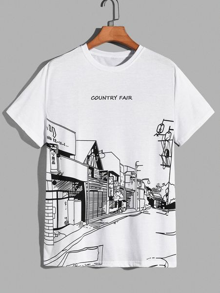 

men building & letter graphic tee w32x#, White;black