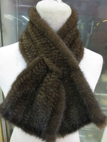 

women's real mink fur knitted scarf winter warm neckerchief brown, Blue;gray