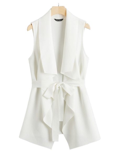 

solid waterfall vest coat with belt x2n7#, Black