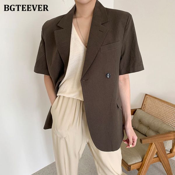 

casual notched collar single button summer blazer jacket for women short sleeve loose female suit outwear 2021, White;black